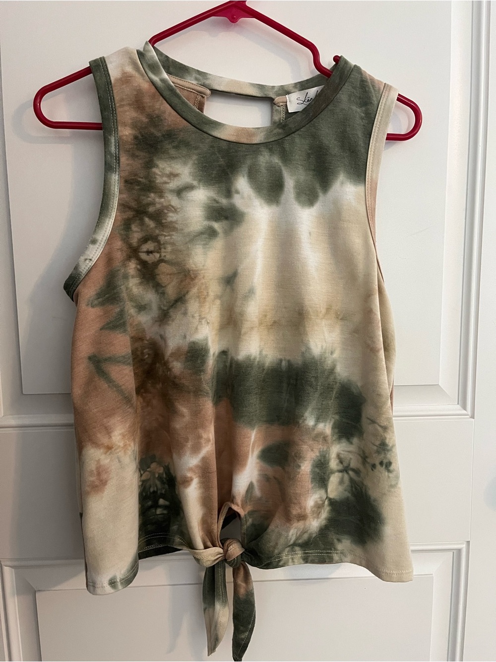 Tie-Front Tie-Dye Tank Top - Olive, Cream & Brown